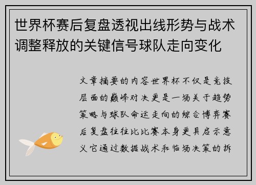 世界杯赛后复盘透视出线形势与战术调整释放的关键信号球队走向变化 世界杯赛后复盘透视出线形势与战术调整释放的关键信号球队走向变化
